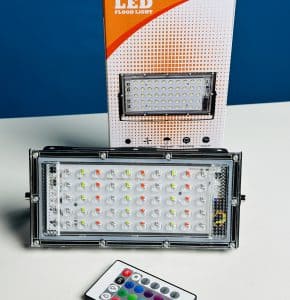 RGB LED Flood Light - Remote Controlled IP66 Waterproof Landscape  Outdoor Lighting 50W AC220V  Black Color DSEG0005